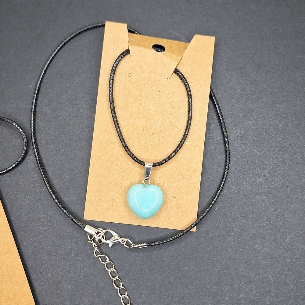 Bluish green sea stone heart necklace aqua  stone